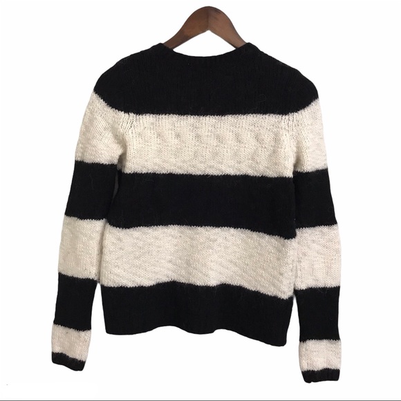 Loft Black Cream Stripe Crew Neck Cotton Wool Knit Blend Sweater Size S/M - Picture 3 of 11